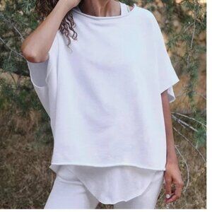 NEW FRANK & EILEEN TEE LAB OLIVE CAPELET TRIPLE FLEECE WHT SWEATSHIRT SIZE OS